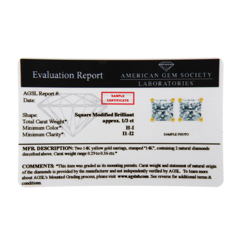 Bids.com 14K Yellow Gold Clarity Enhanced Princess Cut Diamond Certified Stud Earrings (0.50 cttw, H-I Color, I1-I2 Clarity) Earrings Light Gray Yellow.Gold / 0.5