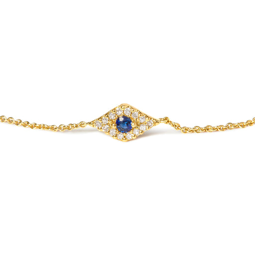 Bids.com 10K Yellow Gold Blue Sapphire and Diamond Accent Evil Eye Station Link Bracelet  (H-I Color, I1-I2 Clarity) - Size 7" Bracelets White Smoke Yellow.Gold / 7