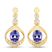 Bids.com 0.76 Carat Genuine Tanzanite and White Diamond 14K Yellow Gold Earrings Earrings White Smoke