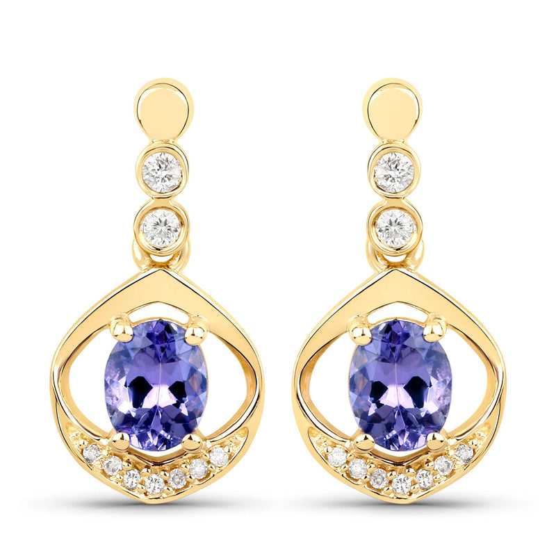 Bids.com 0.76 Carat Genuine Tanzanite and White Diamond 14K Yellow Gold Earrings Earrings White Smoke