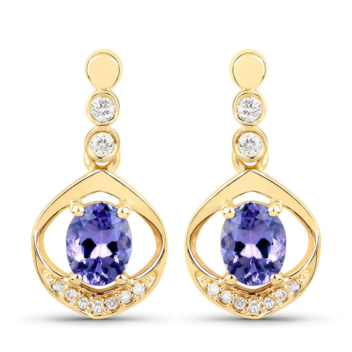 Bids.com 0.76 Carat Genuine Tanzanite and White Diamond 14K Yellow Gold Earrings Earrings White Smoke