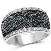 Bids.com 0.80 Carat Genuine Blue Diamond and White Diamond .925 Sterling Silver Ring Rings White Smoke size 7.00,size 8.00,size 6.00,size 9.00