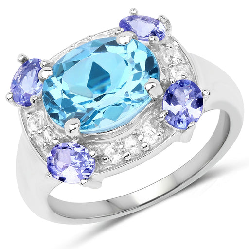 Bids.com 4.13 Carat Genuine Swiss Blue Topaz, Tanzanite & White Topaz .925 Sterling Silver Ring Rings White Smoke size 6.00,size 7.00,size 8.00,size 9.00,size 5.00,size 10.00