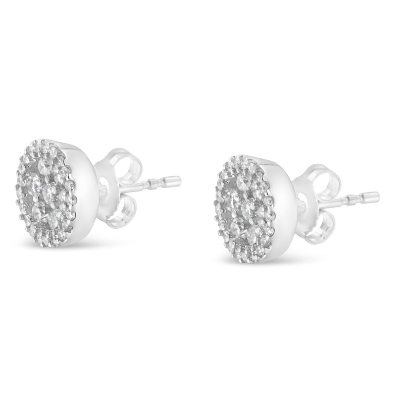 Bids.com 14K White Gold 1.0 Cttw Brilliant-Cut Diamond Halo-Style Cluster Round Button Stud Earrings (H-I Color, I1-I2 Clarity) Earrings White Smoke White.Gold / 1
