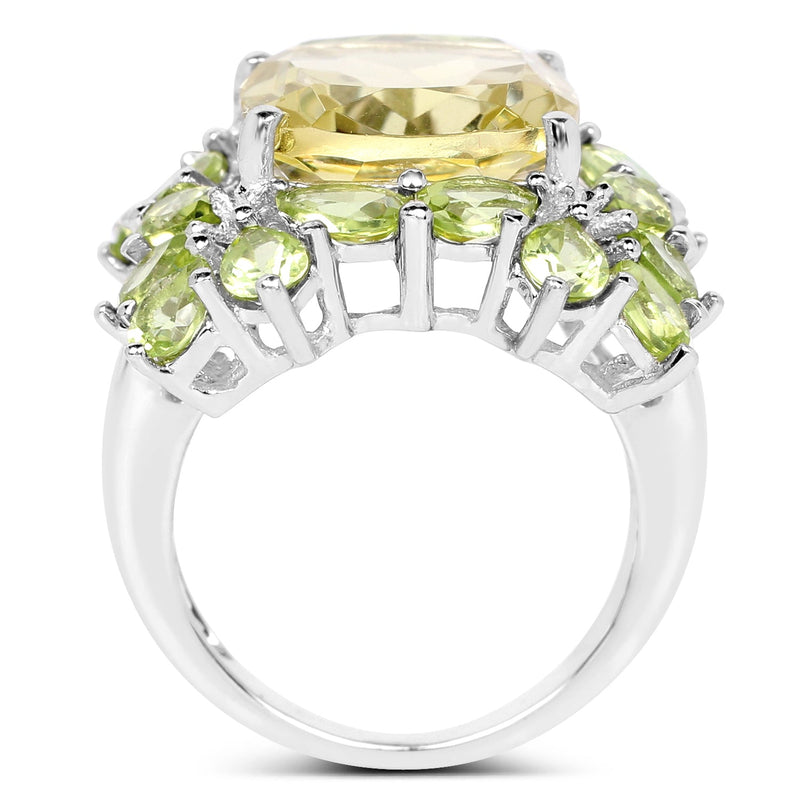 Bids.com 9.38 Carat Genuine Lemon Quartz & Peridot .925 Sterling Silver Ring Rings White Smoke size 7.00,size 6.00,size 8.00,size 9.00,size 5.00