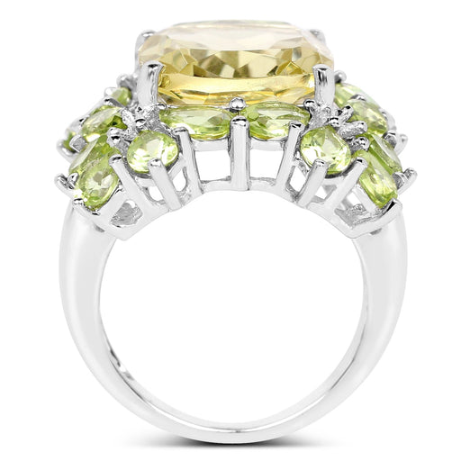 Bids.com 9.38 Carat Genuine Lemon Quartz & Peridot .925 Sterling Silver Ring Rings White Smoke size 7.00,size 6.00,size 8.00,size 9.00,size 5.00
