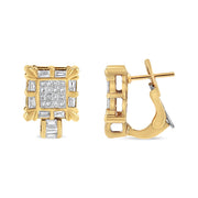 Bids.com 14K Yellow Gold 7/8 Cttw Princess and Baguette-Cut Diamond Square Framed Huggie Hoop Omega Earrings (H-I Color, SI1-SI2 Clarity) Earrings White Smoke Yellow.Gold / 0.93