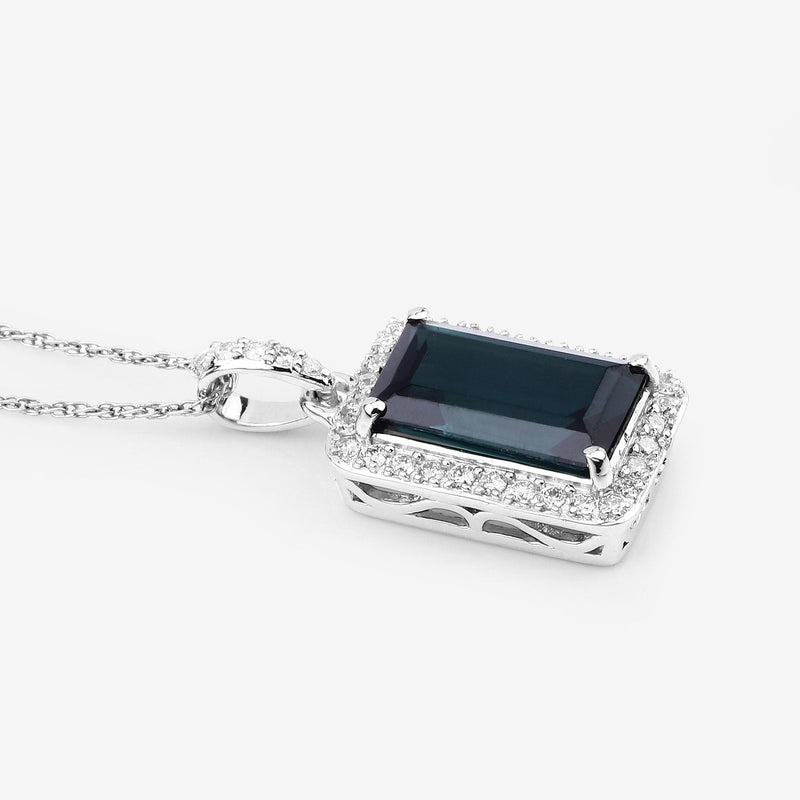 Bids.com 3.55 Carat Genuine Green Tourmaline and White Diamond 14K White Gold Pendant Pendants White Smoke
