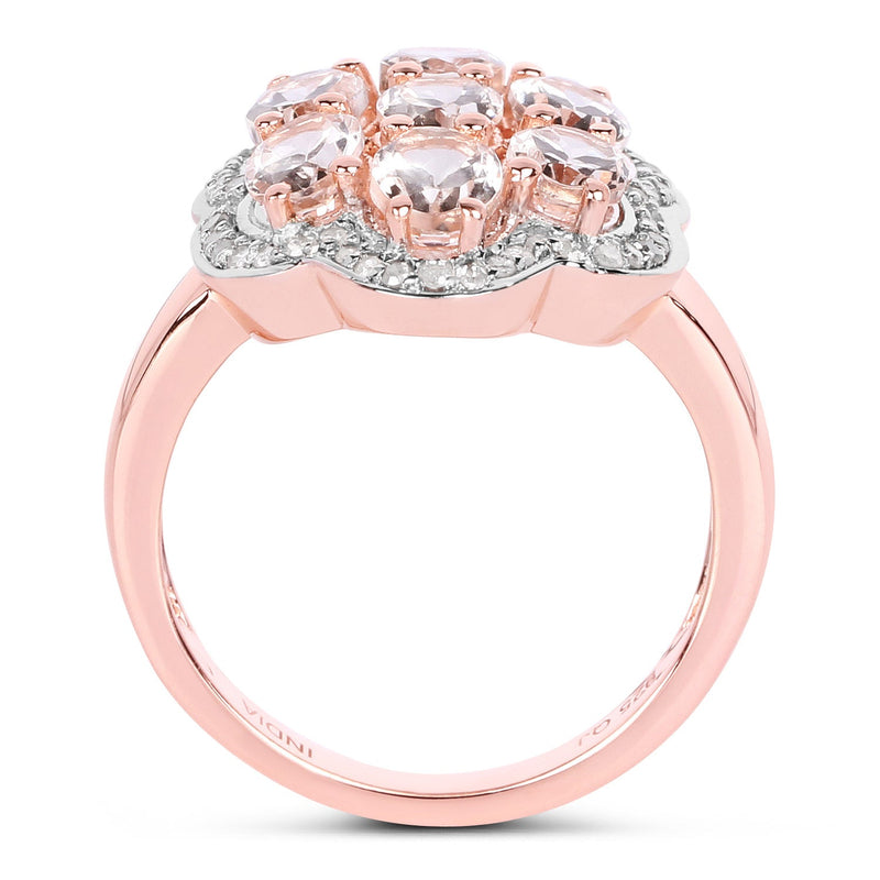 Bids.com 3.06 Carat Genuine Morganite and White Diamond .925 Sterling Silver Ring Rings White Smoke size 7.50,size 5.00,size 6.00,size 7.00,size 8.00,size 9.00