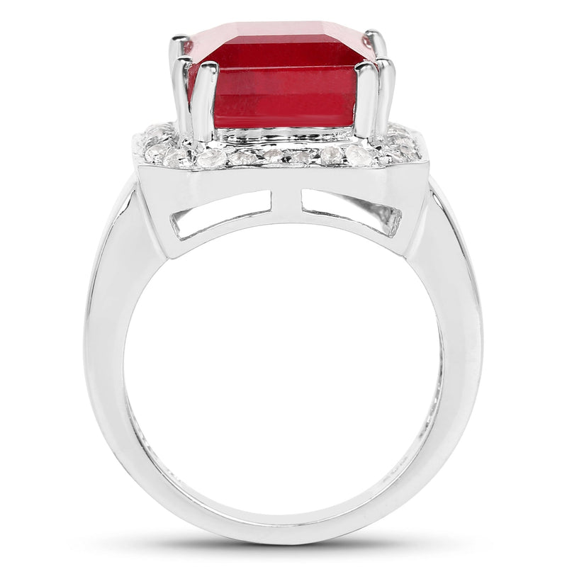 Bids.com 6.36 Carat Glass Filled Ruby and White Topaz .925 Sterling Silver Ring Rings White Smoke size 6.00,size 7.00,size 8.00,size 9.00