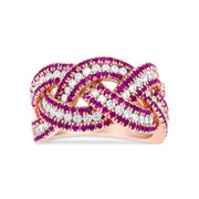Bids.com 18K Rose Gold Red Ruby and 7/8 Cttw Diamond Woven Braided Band Ring (F-G Color, VS1-VS2 Clarity) - Ring Size 7 Rings White Smoke 7 / Rose.Gold
