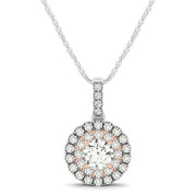 Bids.com Round Shape Halo Diamond Pendant in 14k White and Rose Gold (1/2 cttw) Necklaces White Smoke 18 / White & Rose Gold