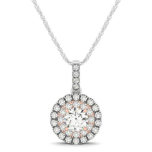 Bids.com Round Shape Halo Diamond Pendant in 14k White and Rose Gold (1/2 cttw) Necklaces White Smoke 18 / White & Rose Gold