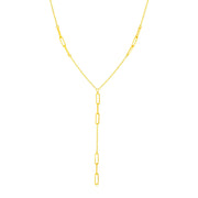 Bids.com 14K Yellow Gold Lariat Necklace with Paperclip Chain Stations Necklaces White Smoke 17 / Yellow Gold