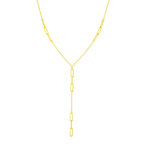 Bids.com 14K Yellow Gold Lariat Necklace with Paperclip Chain Stations Necklaces White Smoke 17 / Yellow Gold