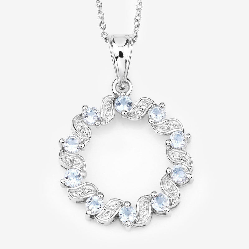 Bids.com 1.10 Carat Genuine Aquamarine and White Topaz .925 Sterling Silver Pendant Pendants White Smoke