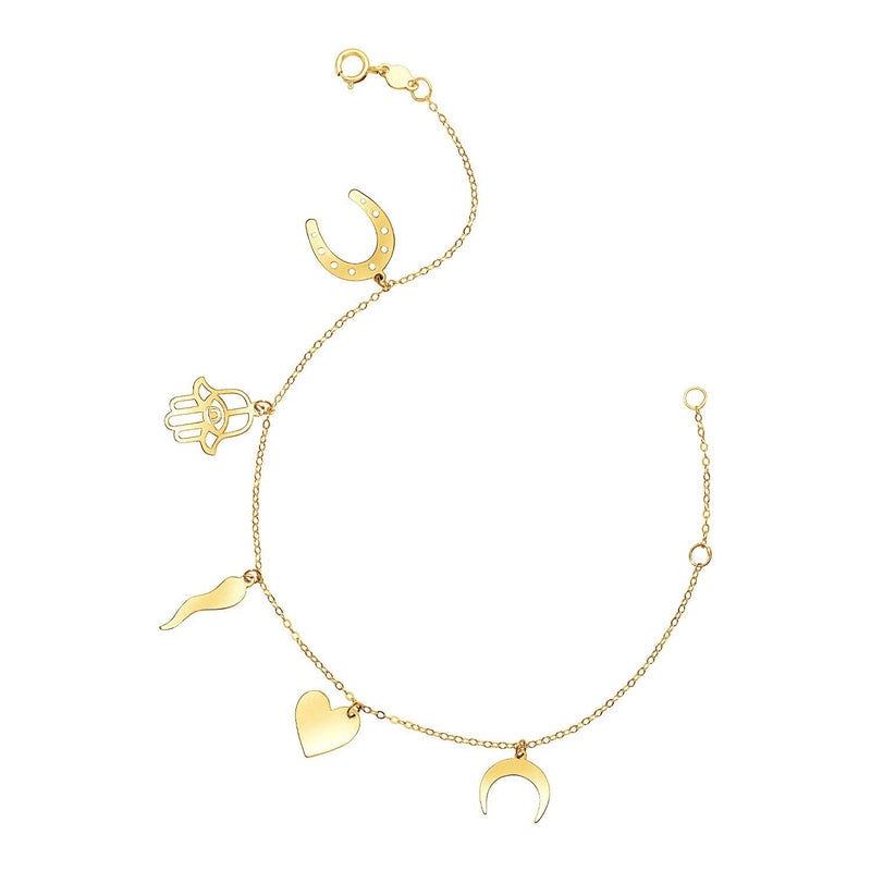 Bids.com 14k Yellow Gold 7 inch Bracelet with Polished Charms Bracelets White Smoke 7 / Yellow Gold