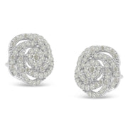 Bids.com 10k White Gold Rose-Cut Diamond Floral Cluster Earrings (1 cttw, I-J Color, I2-I3 Clarity) Earrings White Smoke White.Gold / 1.05