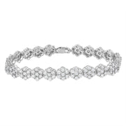 Bids.com .925 Sterling Silver 2.0 cttw Diamond 7 Stone Floral Cluster Link Bracelet (I-J Color, I3 Clarity) -7.25" Bracelets White Smoke White.Sterling Silver / 7.25