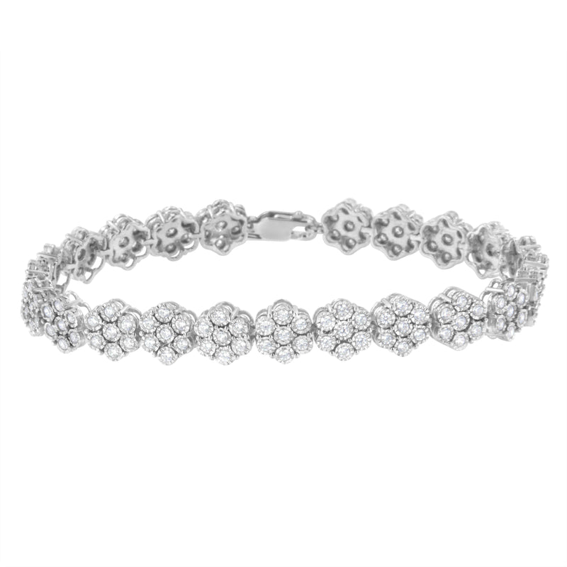 Bids.com .925 Sterling Silver 2.0 cttw Diamond 7 Stone Floral Cluster Link Bracelet (I-J Color, I3 Clarity) -7.25" Bracelets White Smoke White.Sterling Silver / 7.25