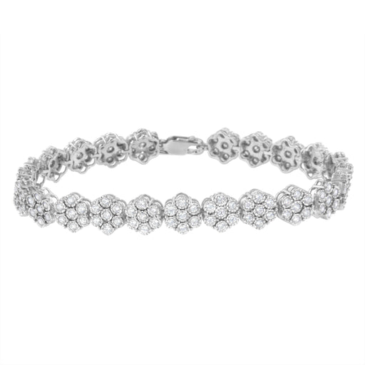 Bids.com .925 Sterling Silver 2.0 cttw Diamond 7 Stone Floral Cluster Link Bracelet (I-J Color, I3 Clarity) -7.25" Bracelets White Smoke White.Sterling Silver / 7.25