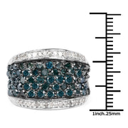 Bids.com 1.38 Carat Genuine Blue Diamond and White Diamond .925 Sterling Silver Ring Rings White Smoke size 7.00,size 8.00,size 6.00,size 9.00