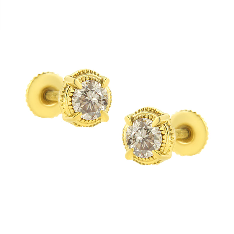 Bids.com 14K Yellow Gold Plated .925 Sterling Silver 1.0 Cttw Round Brilliant Cut Diamond Solitaire Milgrain Stud Earrings (K-L Color, I2-I3 Clarity) Earrings White Smoke Rose.Sterling Silver / 1,Yellow.Sterling Silver / 1.5,Yellow.Sterling Silver / 0.5,Yellow.Sterling Silver / 0.25,Yellow.Sterling Silver / 0.75,Yellow.Sterling Silver / 0.4,Yellow.Sterling Silver / 0.33,Yellow.Sterling Silver / 1