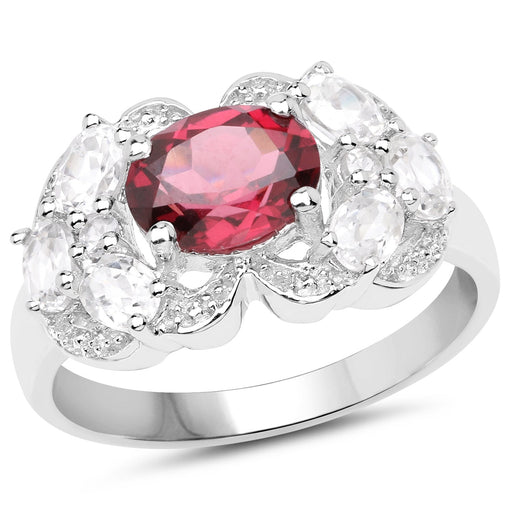 Bids.com 3.16 Carat Genuine Rhodolite and White Zircon .925 Sterling Silver Ring Rings White Smoke size 6.00,size 8.00,size 9.00,size 10.00,size 5.00,size 7.00