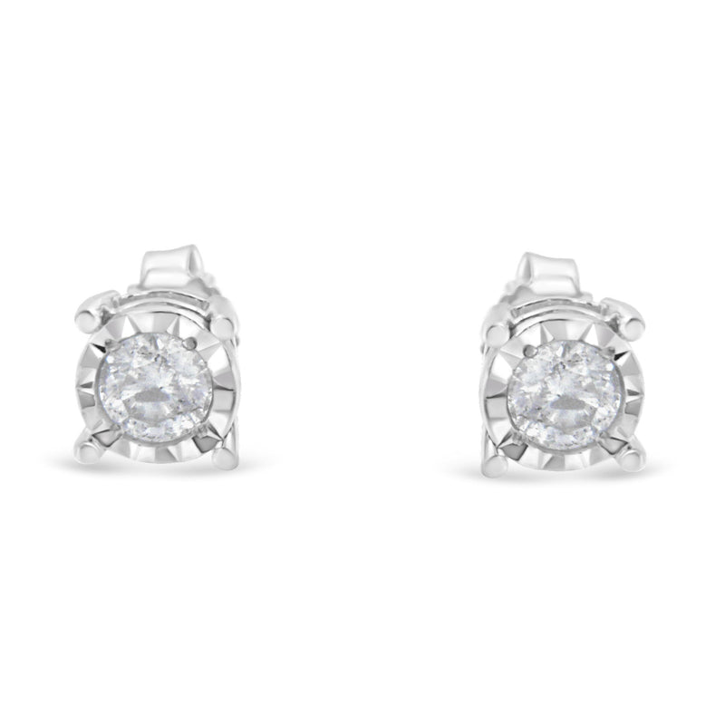 Bids.com .925 Sterling Silver 1/2 Cttw Near Colorless Round Brilliant-Cut Diamond Miracle-Set Stud Earrings (H-I Color, I2-I3 Clarity) Earrings White Smoke White.Sterling Silver / 0.5