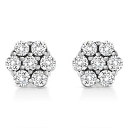 Bids.com 14K White Gold 1/2 Cttw Prong Set Round-Cut Diamond Flower Stud Earring (H-I Color, I1-I2 Clarity) Earrings White Smoke White.Gold / 0.5