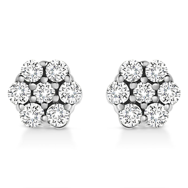 Bids.com 14K White Gold 1/2 Cttw Prong Set Round-Cut Diamond Flower Stud Earring (H-I Color, I1-I2 Clarity) Earrings White Smoke White.Gold / 0.5
