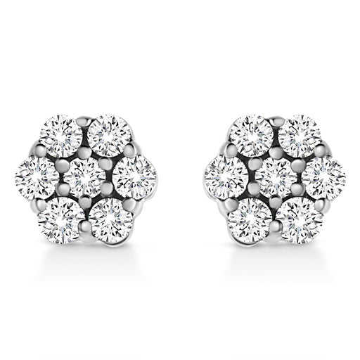 Bids.com 14K White Gold 1/2 Cttw Prong Set Round-Cut Diamond Flower Stud Earring (H-I Color, I1-I2 Clarity) Earrings White Smoke White.Gold / 0.5