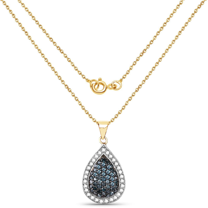 Bids.com 14K Yellow Gold Plated 0.81 Carat Genuine Blue Diamond and White Diamond .925 Sterling Silver Pendant Pendants White Smoke