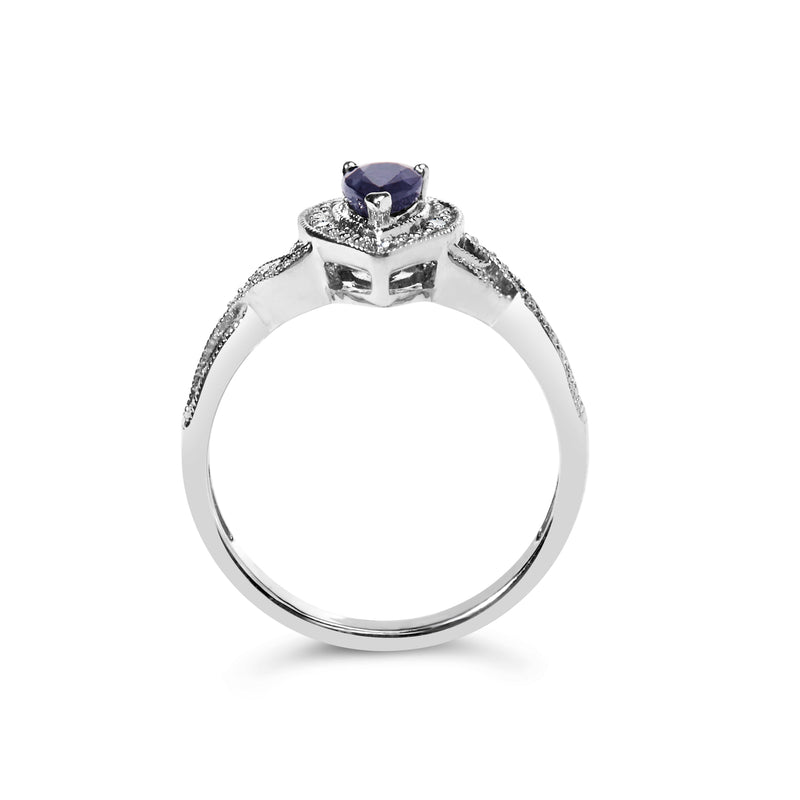 Bids.com .925 Sterling Silver 6x4mm Pear Sapphire Gemstone with Diamond Accent Fashion Halo Ring (H-I Color, SI1-SI2 Clarity) - Size 7 Rings White Smoke 0 / White.Sterling Silver,7 / White.Sterling Silver,8 / White.Sterling Silver,6 / White.Sterling Silver,6.5 / White.Sterling Silver