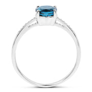 Bids.com 1.05 Carat Genuine London Blue Topaz and White Diamond 14K White Gold Ring Rings White Smoke size 7.00,size 6.00,size 8.00,size 9.00,size 5.00