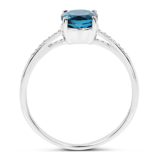 Bids.com 1.05 Carat Genuine London Blue Topaz and White Diamond 14K White Gold Ring Rings White Smoke size 7.00,size 6.00,size 8.00,size 9.00,size 5.00