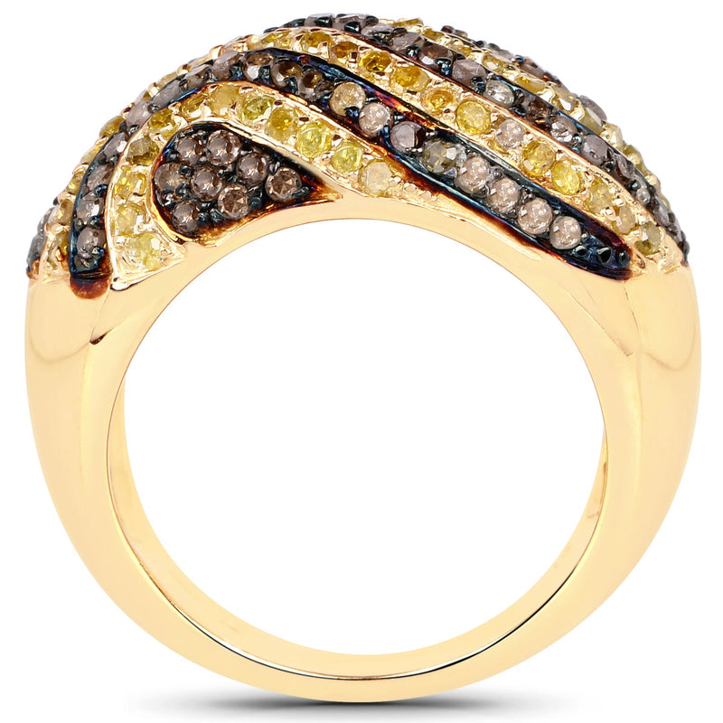 Bids.com 14K Yellow Gold Plated 1.19 Carat Genuine Champagne Diamond and Yellow Diamond .925 Sterling Silver Ring Rings White Smoke size 6.00,size 7.00,size 8.00,size 9.00,size 5.00