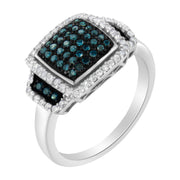 Bids.com Black Rhodium Plated .925 Sterling Silver 1/2 Cttw White & Blue Diamond Square Halo Cocktail Ring (Fancy Blue & H-I Color, I2-I3 Clarity) - SIze 6 Rings White Smoke 7 / White.Sterling Silver,8.5 / White.Sterling Silver,8 / White.Sterling Silver,7.5 / White.Sterling Silver,6.5 / White.Sterling Silver,6 / White.Sterling Silver