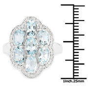 Bids.com 3.09 Carat Genuine Aquamarine and White Zircon .925 Sterling Silver Ring Rings White Smoke size 6.00,size 8.00,size 7.00