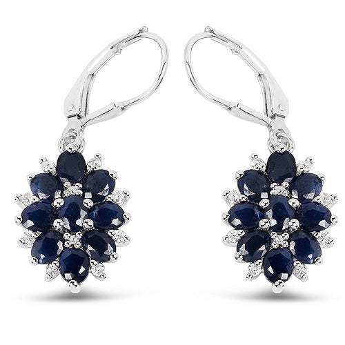 Bids.com 3.94 Carat Blue Sapphire and White Zircon .925 Sterling Silver Earrings Earrings White Smoke
