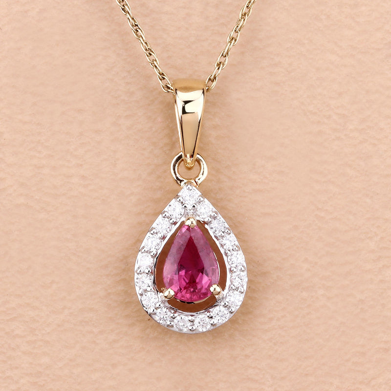 Bids.com 1.03 Carat Genuine Ruby and White Diamond 14K Yellow Gold Pendant Pendants Wheat