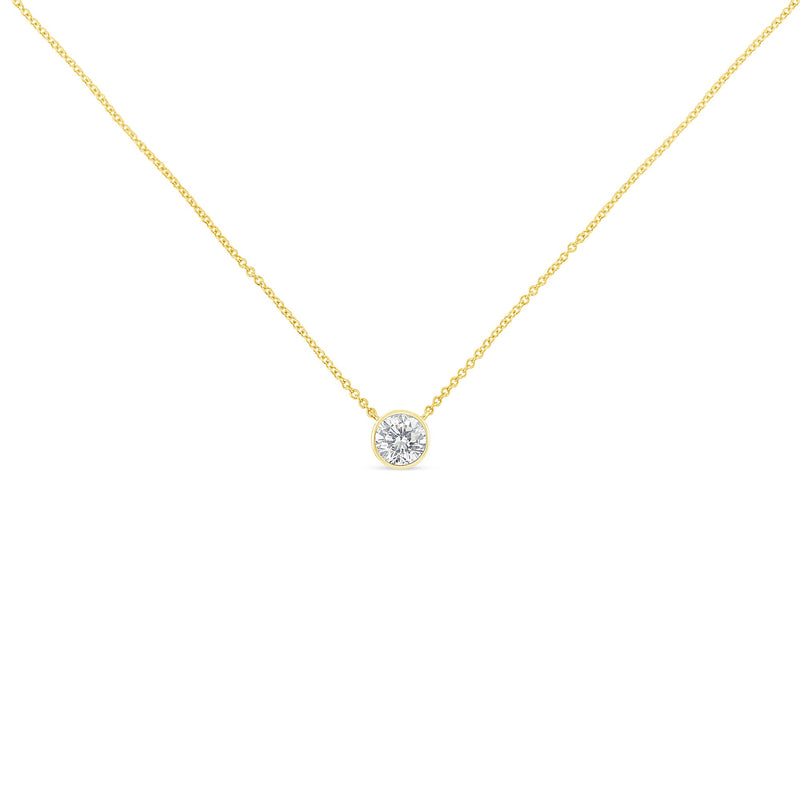 Bids.com 10K Yellow Gold 1/2 Carat Round Brilliant-Cut Diamond Modern Bezel-Set Solitaire 16"-18" Pendant Necklace (H-I Color, SI2-I1 Clarity) Necklaces White Smoke Yellow.Gold / 18