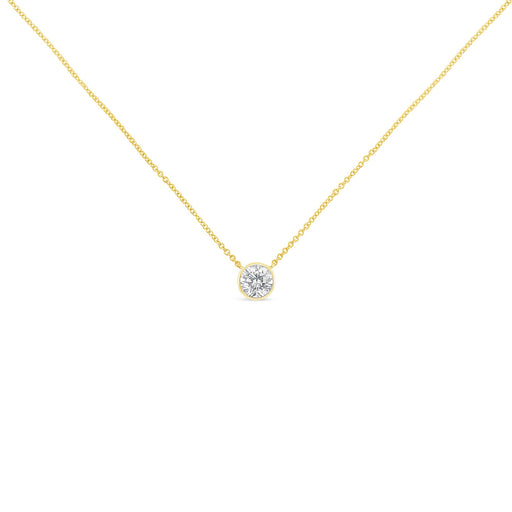 Bids.com 10K Yellow Gold 1/2 Carat Round Brilliant-Cut Diamond Modern Bezel-Set Solitaire 16"-18" Pendant Necklace (H-I Color, SI2-I1 Clarity) Necklaces White Smoke Yellow.Gold / 18