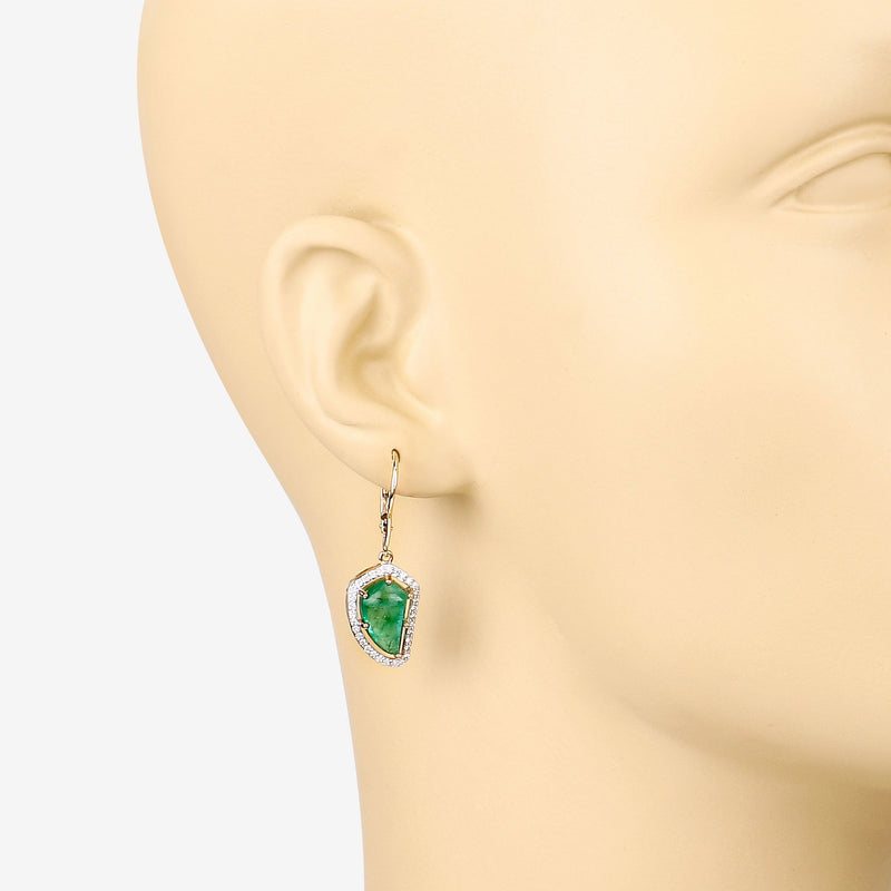 Bids.com 7.56 Carat Genuine Colombian Emerald and White Diamond 14K Yellow Gold Earrings Earrings Peach Puff