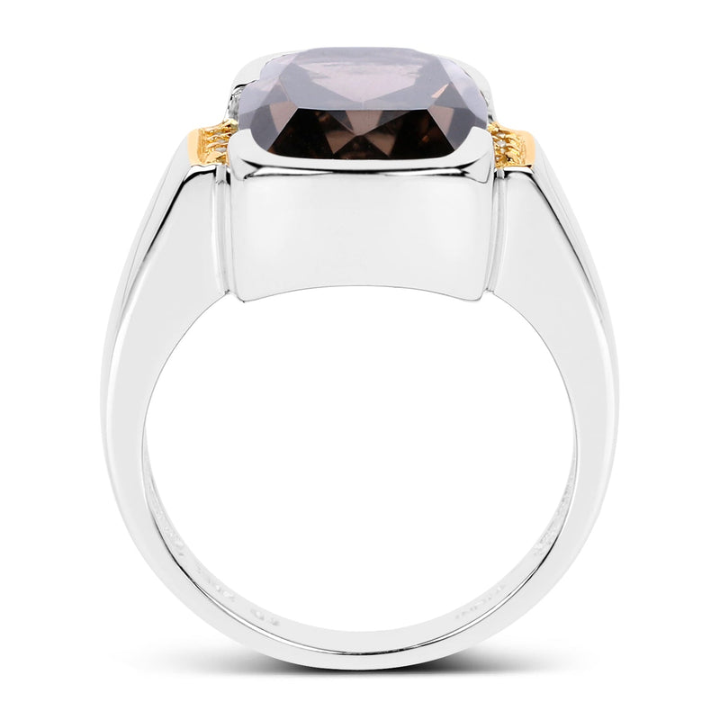 Bids.com Two Tone Plated 5.51 Carat Genuine Smoky Quartz and White Topaz .925 Sterling Silver Ring Rings White Smoke size 6.00,size 8.00,size 7.00,size 9.00