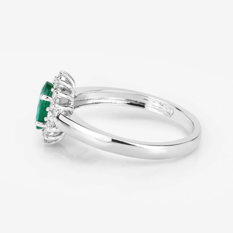 Bids.com 0.86 Carat Genuine Zambian Emerald and White Diamond 14K White Gold Ring Rings White Smoke size 6.00,size 7.00,size 8.00,size 9.00