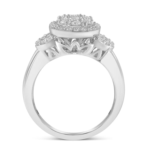 Bids.com 10K White Gold 1.0 Cttw Diamond Oval Cluster with Halo Vintage-Inspired Art Deco Buckle Style Statement Ring (G-H Color, SI1-SI2 Clarity) - Size 7 Rings White Smoke 7.5 / White.Gold,7.25 / White.Gold,7 / White.Gold