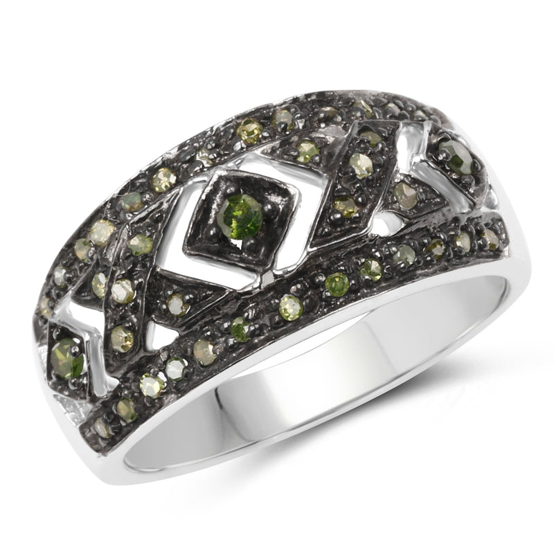 Bids.com 0.27 Carat Genuine Green Diamond .925 Sterling Silver Ring Rings White Smoke size 7.00,size 6.00,size 8.00,size 9.00