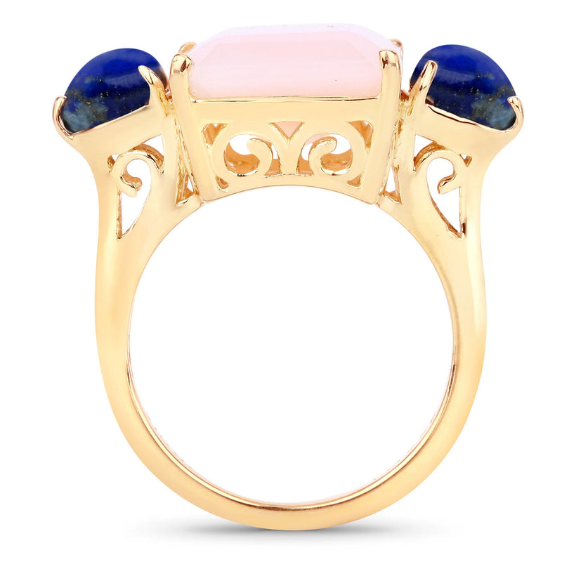 Bids.com 12.18 Carat Genuine Pink Opal and Lapis .925 Sterling Silver Ring Rings White Smoke size 9.00,size 6.00,size 7.00,size 8.00,size 5.00,size 10.00