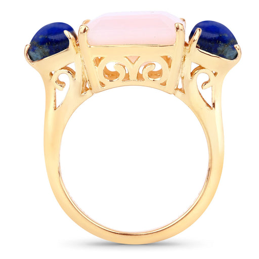 Bids.com 12.18 Carat Genuine Pink Opal and Lapis .925 Sterling Silver Ring Rings White Smoke size 9.00,size 6.00,size 7.00,size 8.00,size 5.00,size 10.00